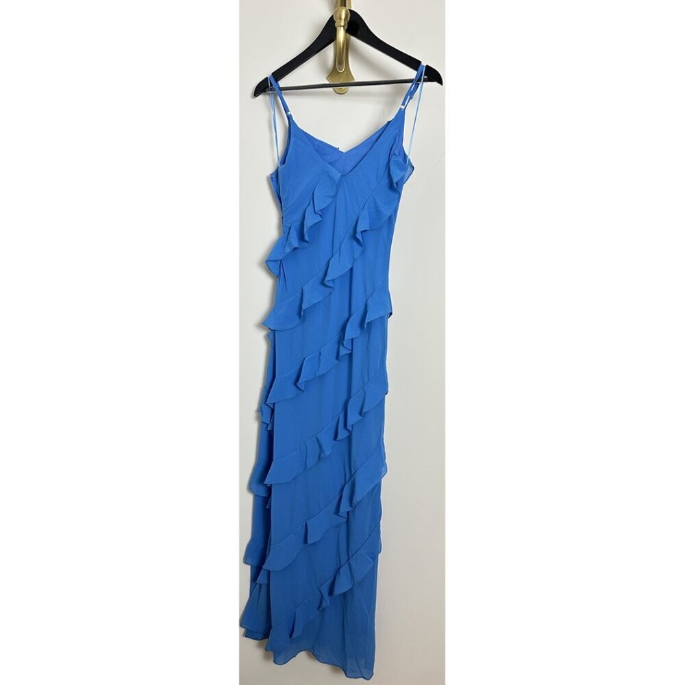 PETAL & PUP Ciao Ruffle Chiffon Gown in Blue Size Small - Picture 4 of 9